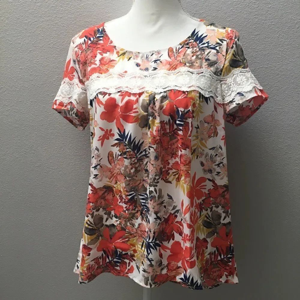 NY Collection Floral Blouse Petite Large